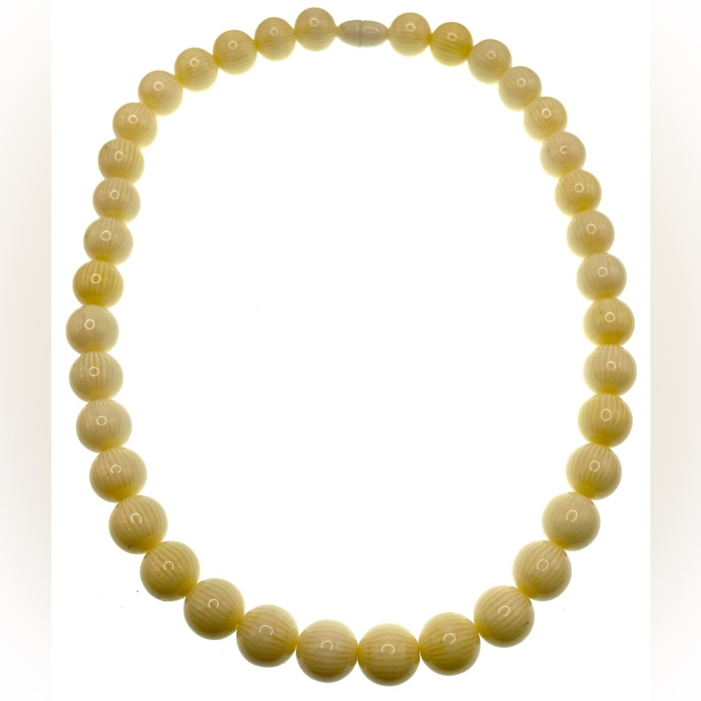 Vintage Striped Ivory Celluloid Beaded Necklace Choker Antique Estate Piece - Picture 3 of 8